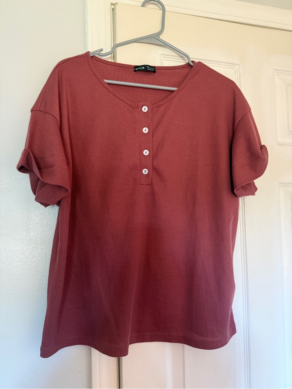 SHEIN Waffle Henley Top - Dusty Rose